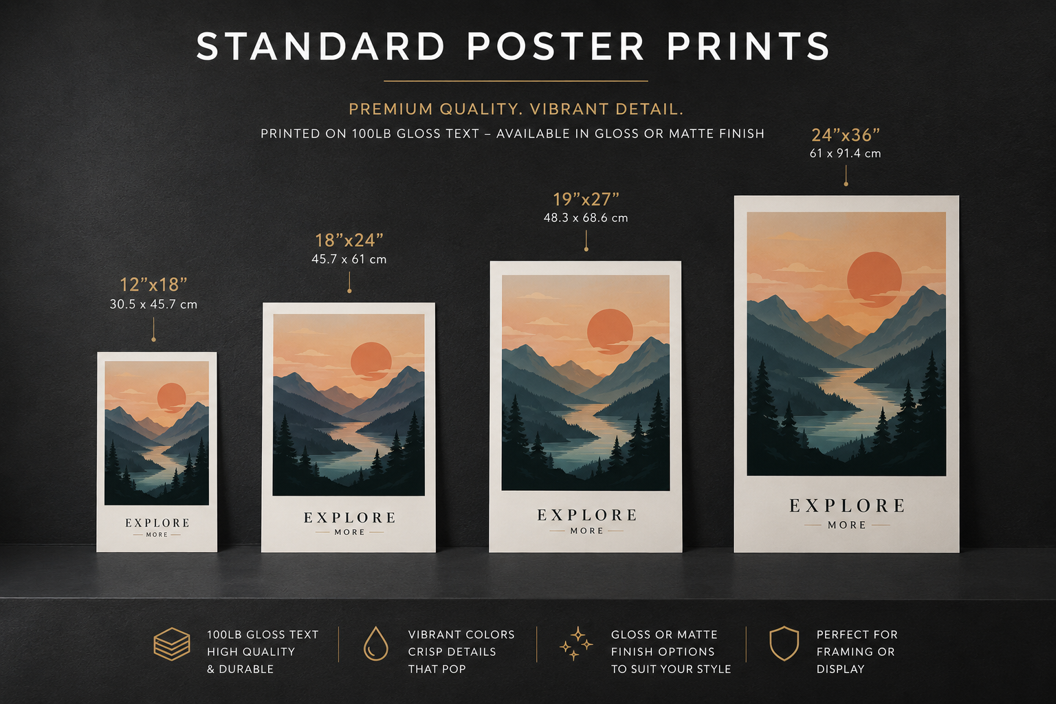 Examples of artwork printed in standard sizes